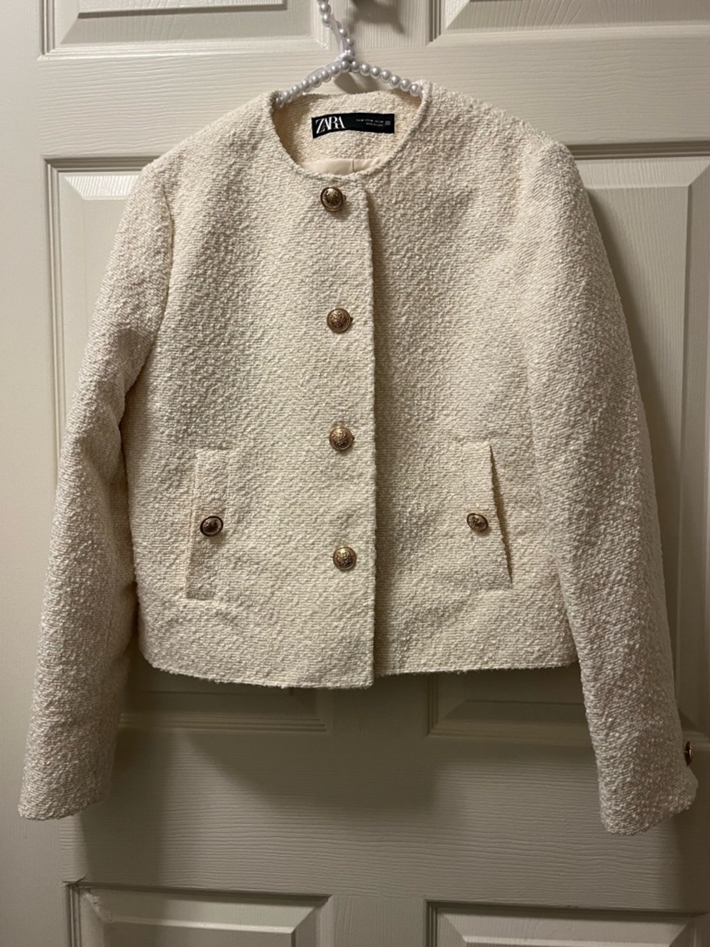 Zara Women’s Textured Short Boucle Like Lined Jacket w/Gold Buttons Classic SZ M